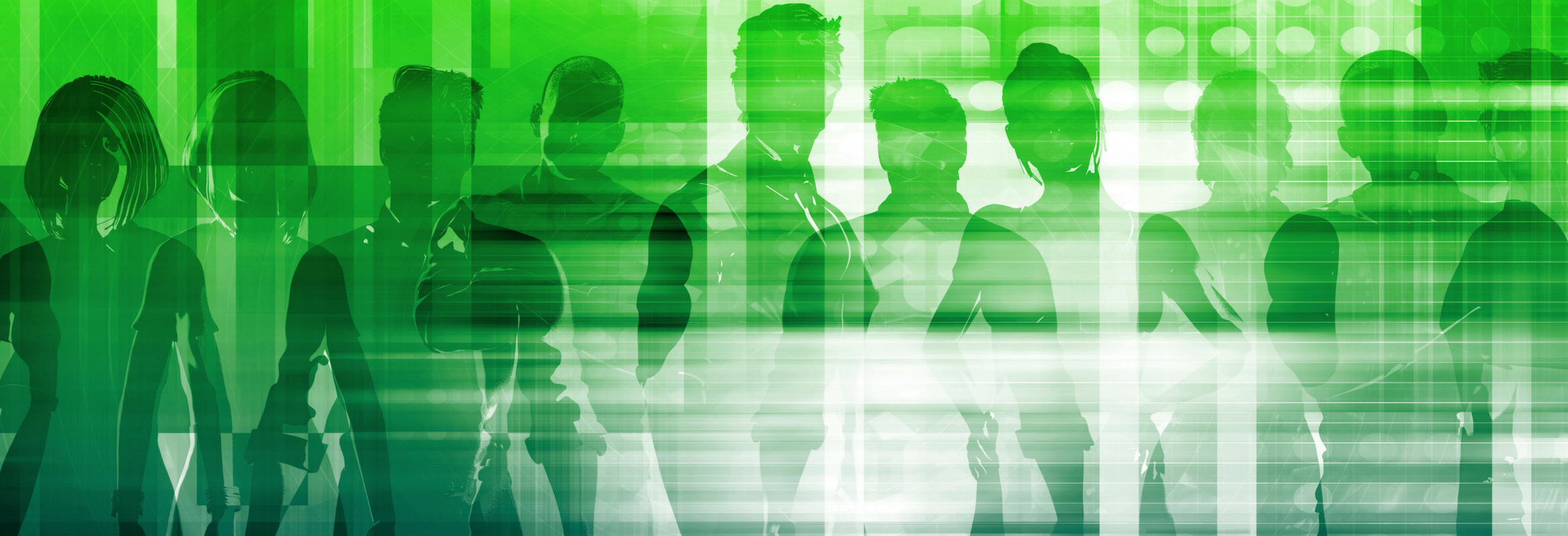 People standing side by side with a green colored overlay.